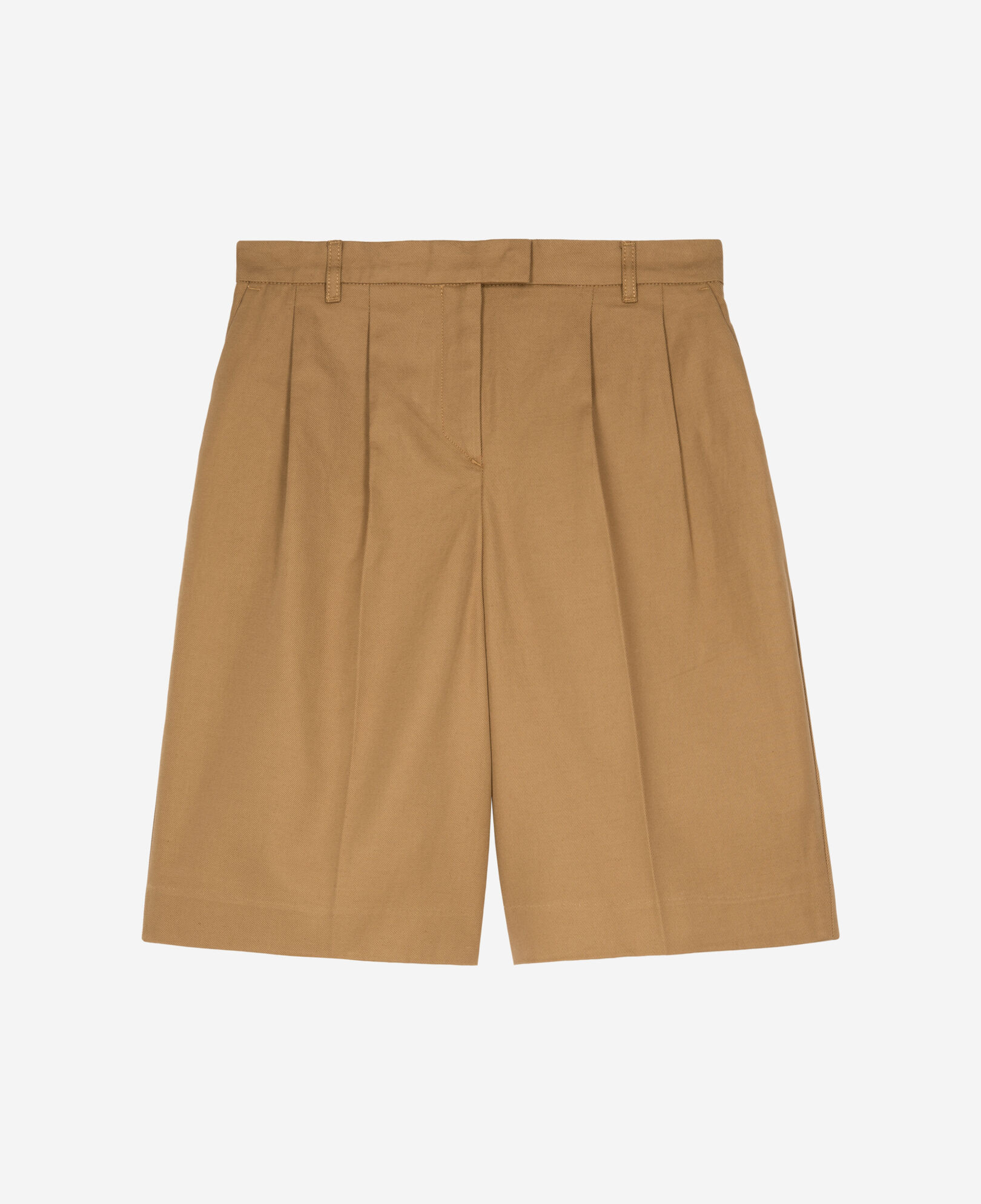 The Kooples WOMEN BROWN camel cotton and linen bermuda shorts