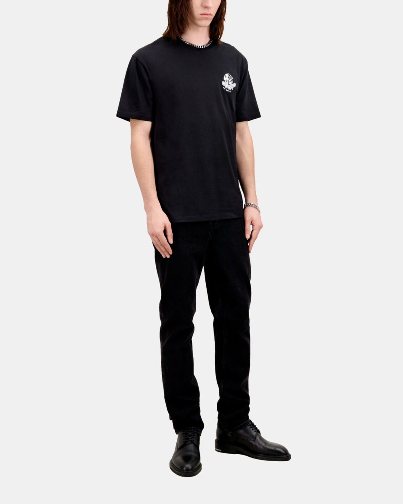 The Kooples HOMME BLACK t-shirt noir avec broderie vintage skull