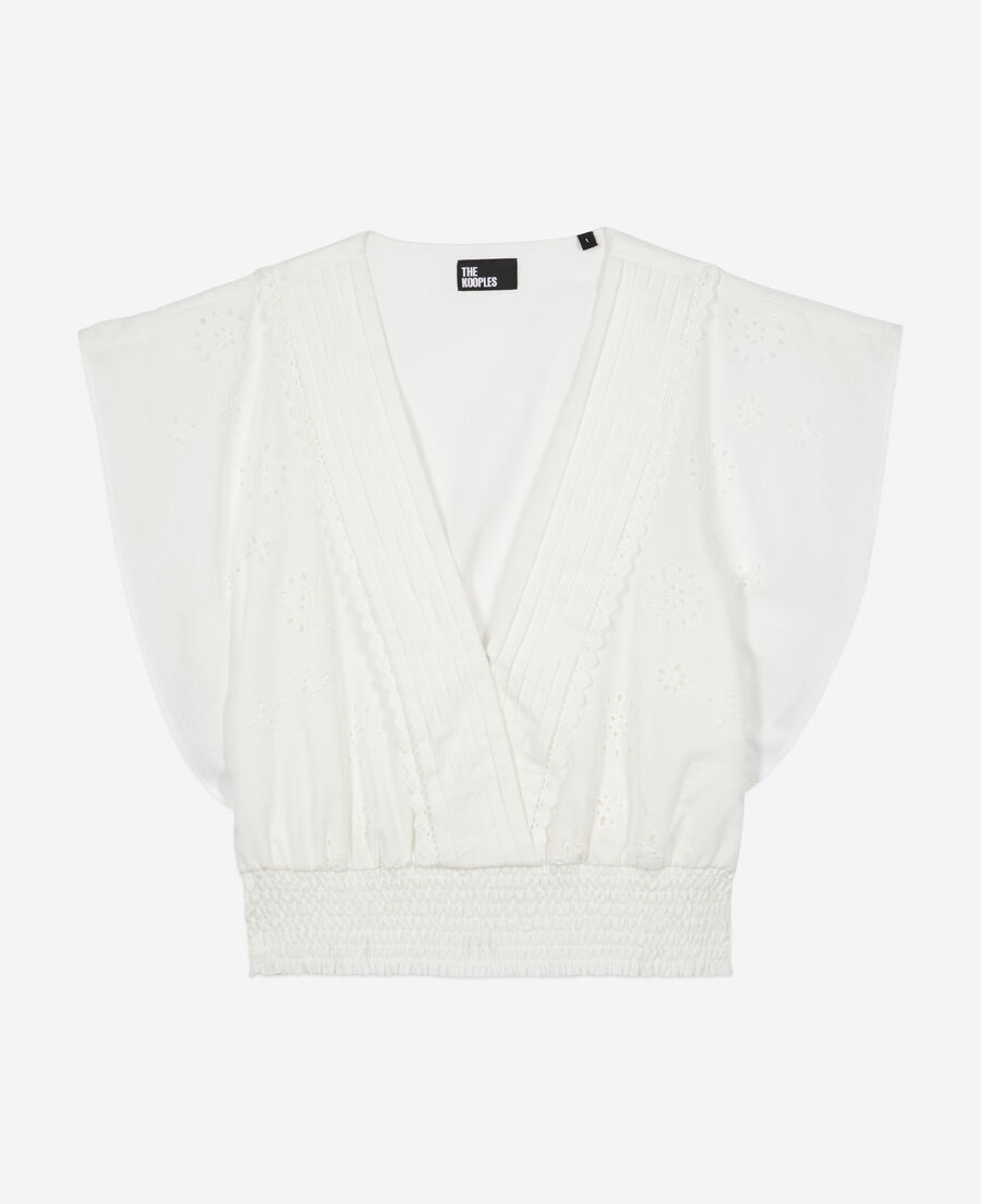 The Kooples F WHITE white short top in english embroidery