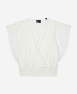 The Kooples F WHITE white short top in english embroidery