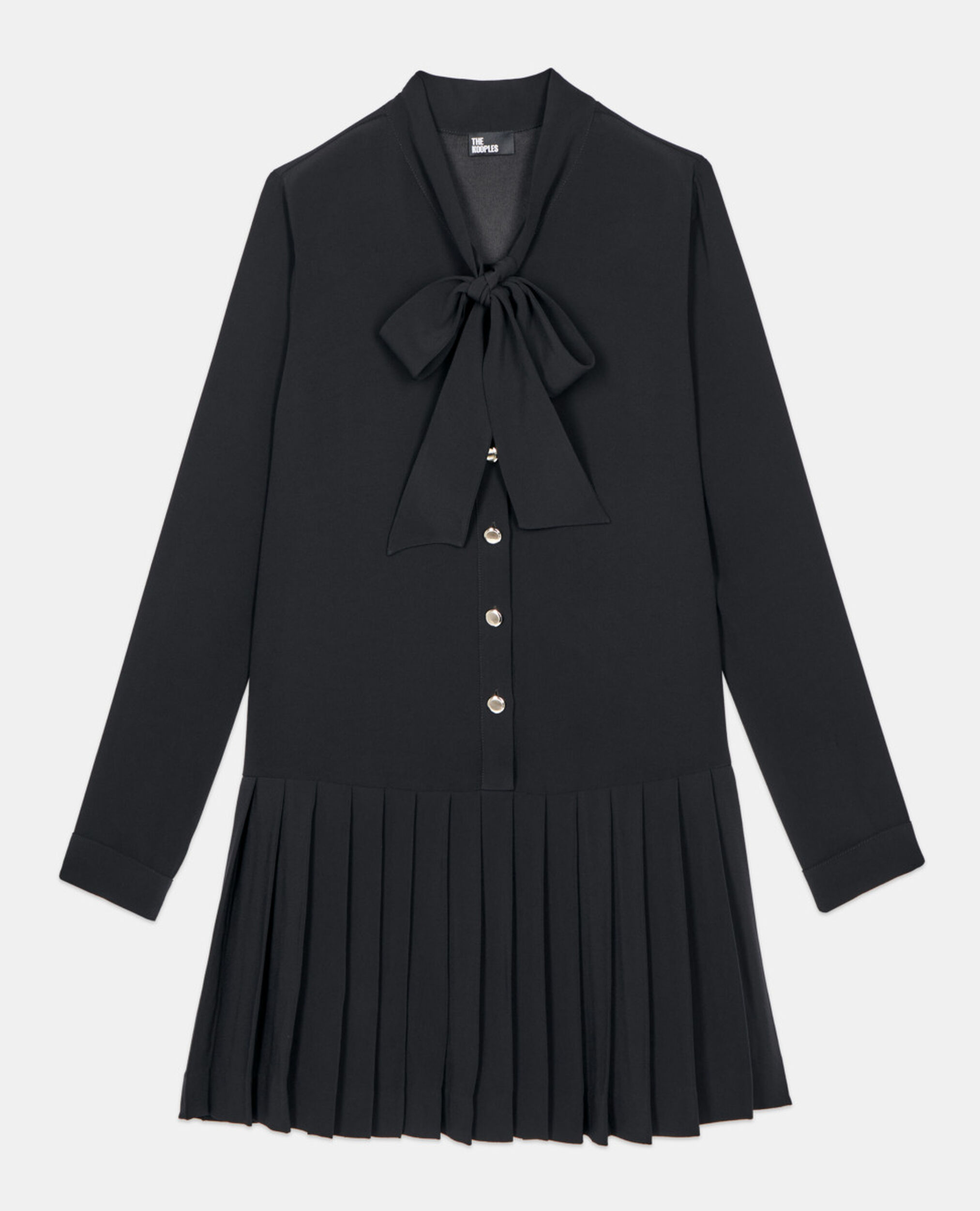 Short black dress with pleating, BLACK, hi-res image number null