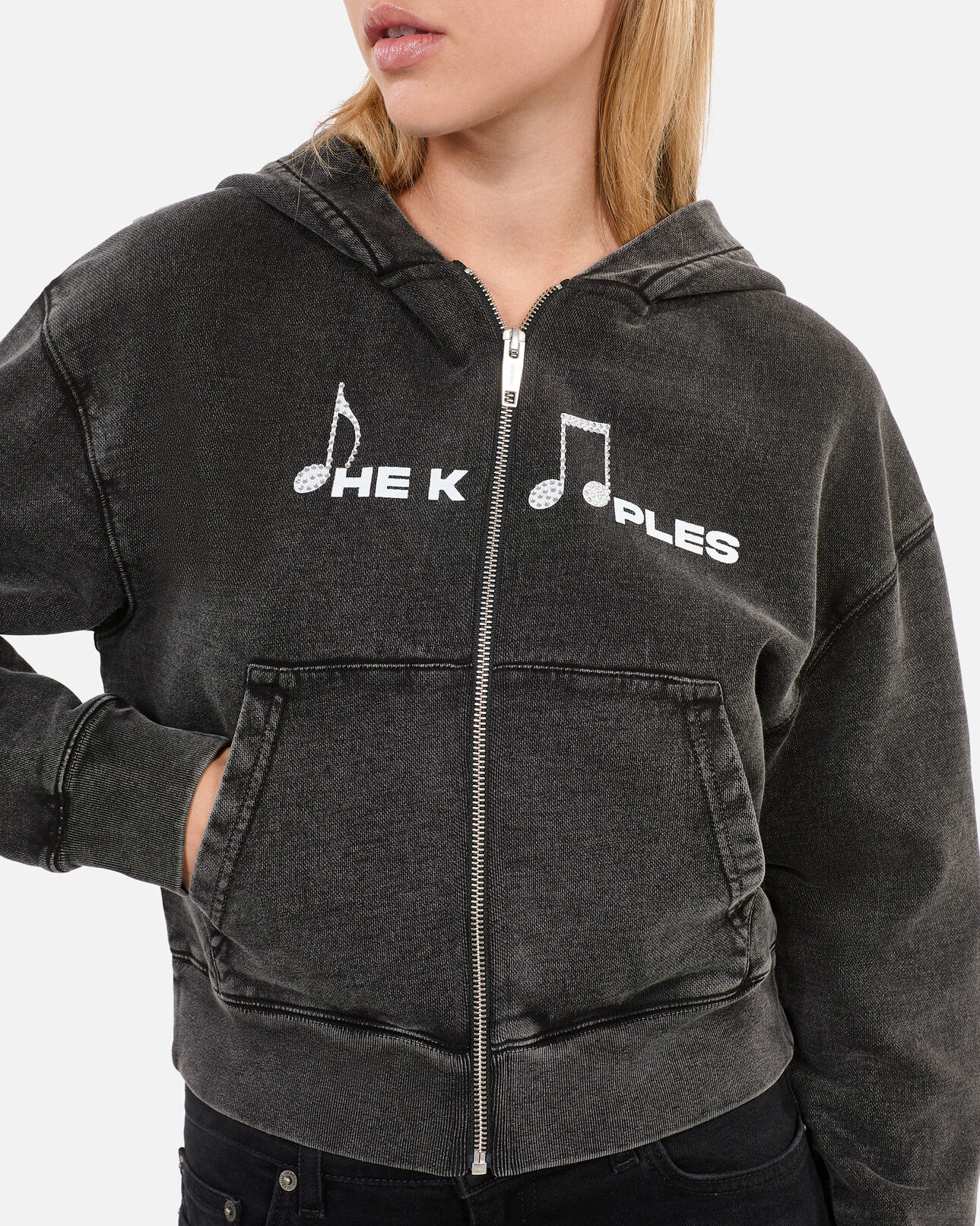 The Kooples FEMME BLACK WASHED sweatshirt à capuche et sérigraphie noir