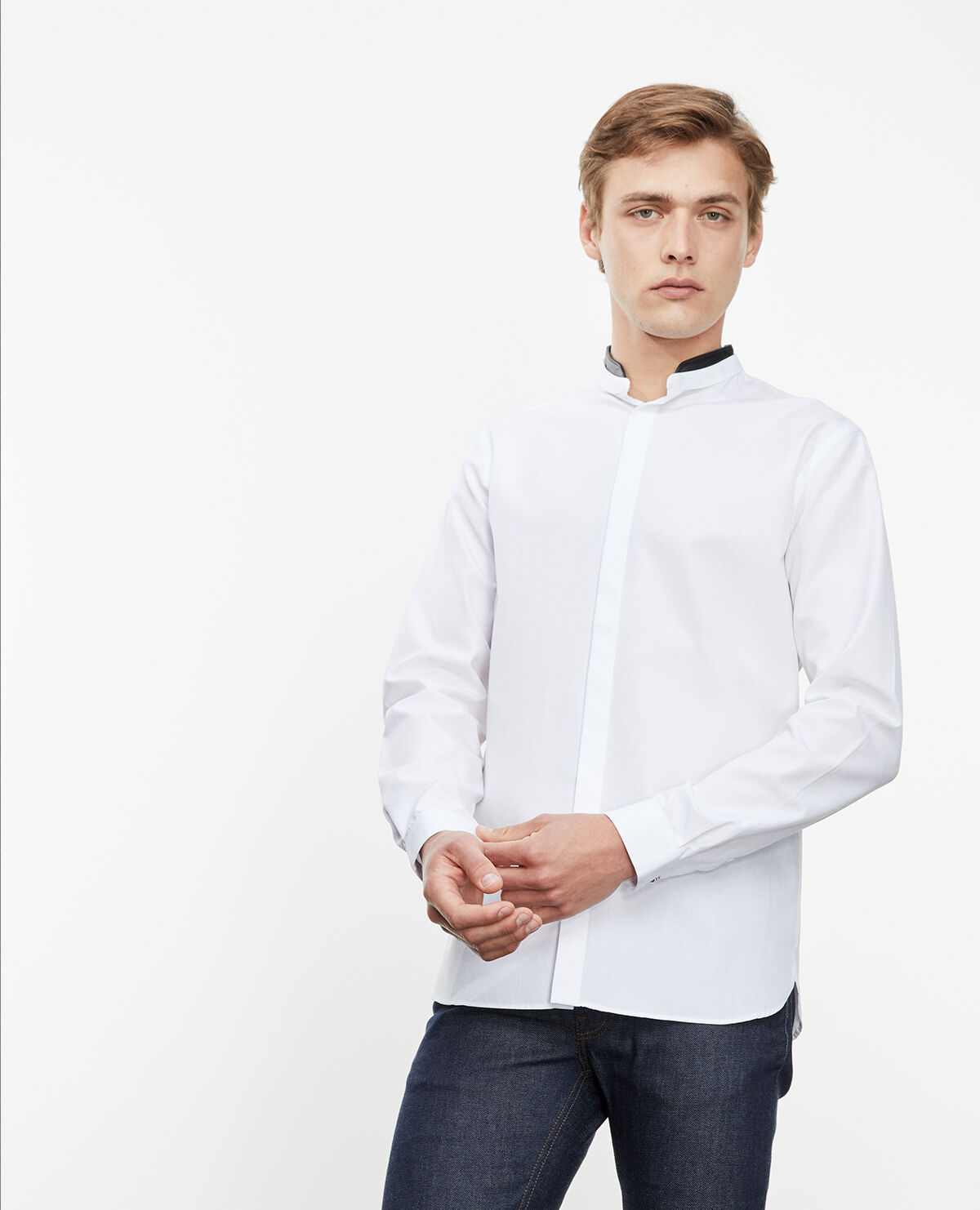 Shirt with leather officer collar removable The Kooples US