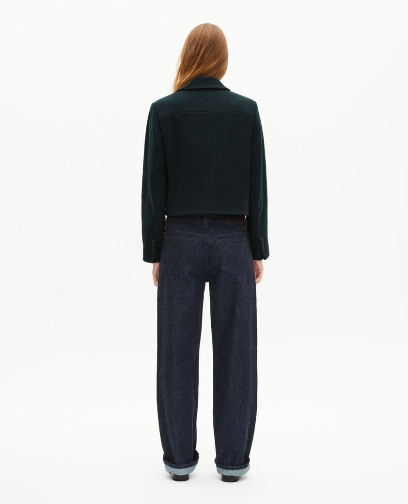 The Kooples WOMEN BOTTLE GREEN dark green wool short jacket