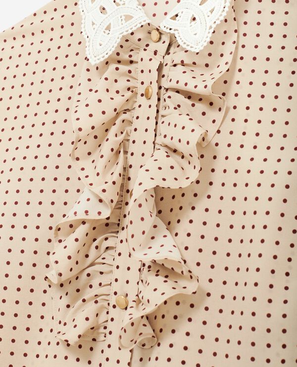 The Kooples FEMME BEIGE / RED chemise manches courtes à pois beige