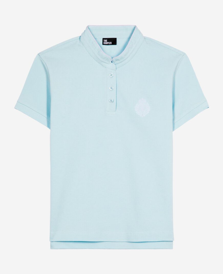 The Kooples WOMEN BABY BLUE light blue mandarin collar polo shirt