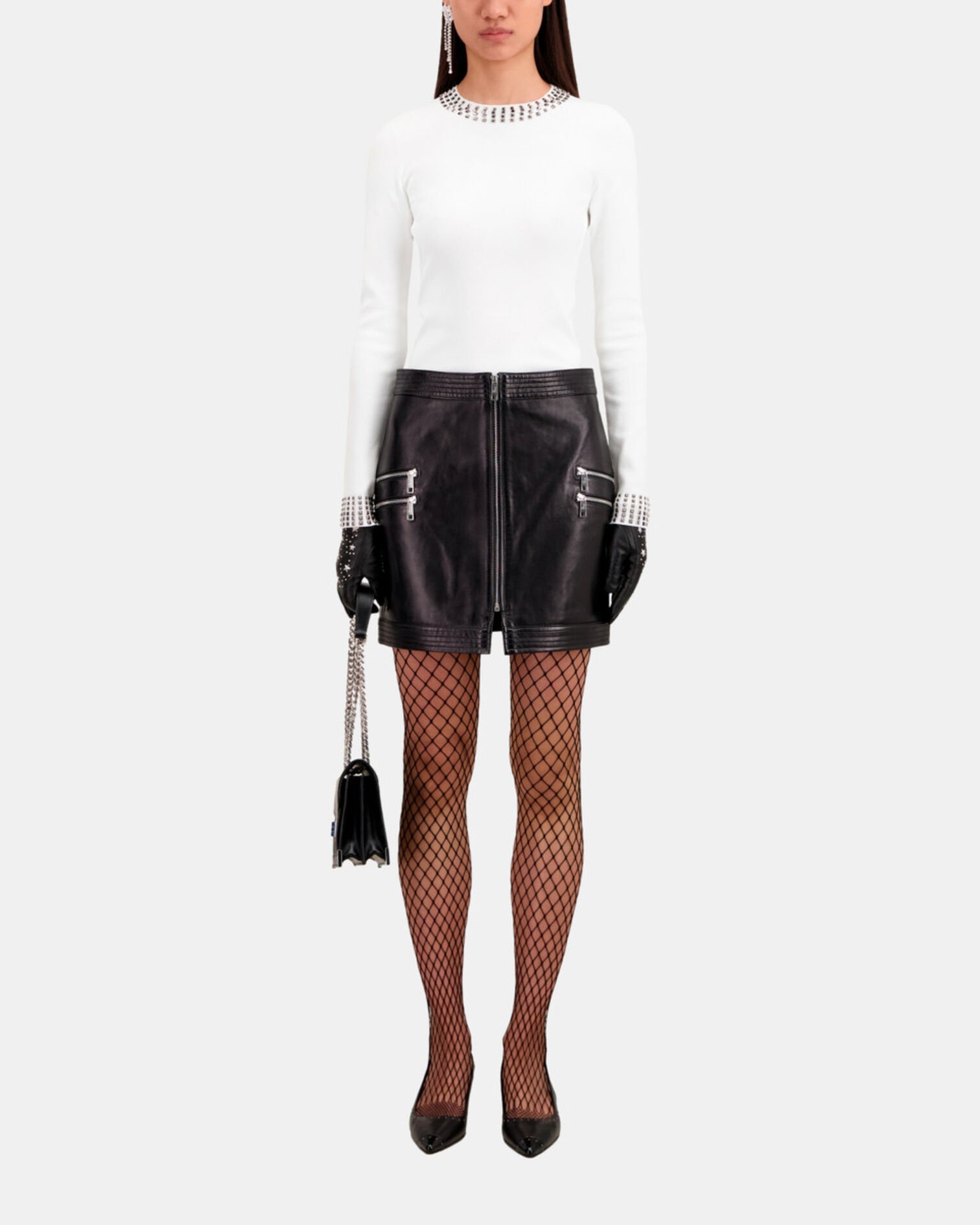 Jupe courte en cuir noire, BLACK, hi-res image number null