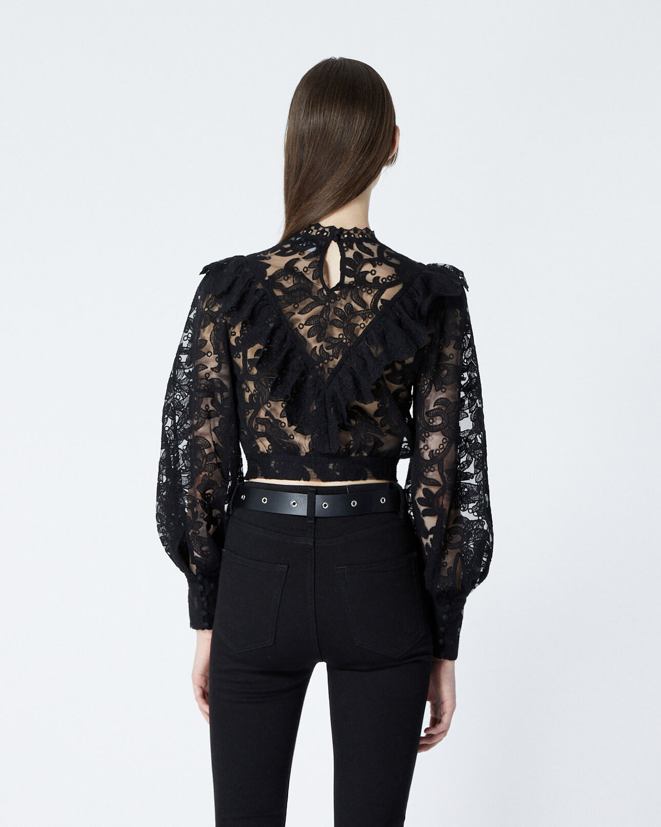 The Kooples FEMME BLACK top dentelle noir à détail plastron