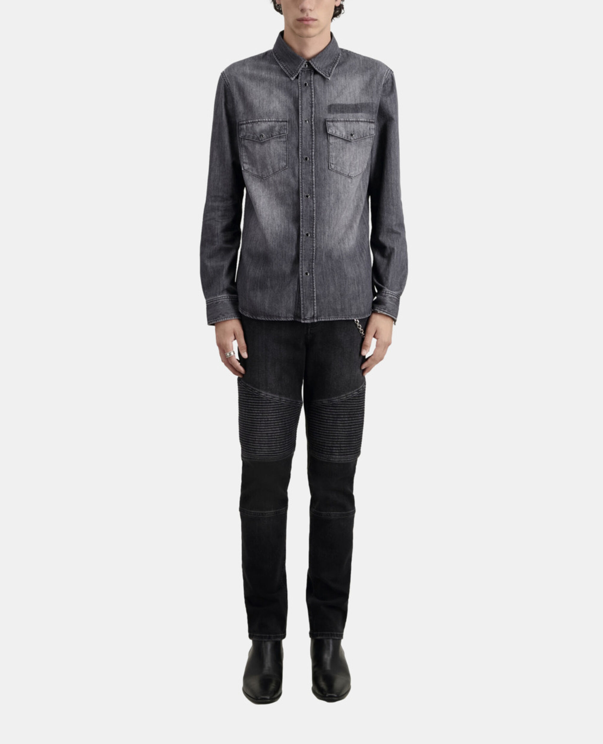 Graues Hemd aus Denim, LIGHT GREY MEL/WHITE, hi-res image number null