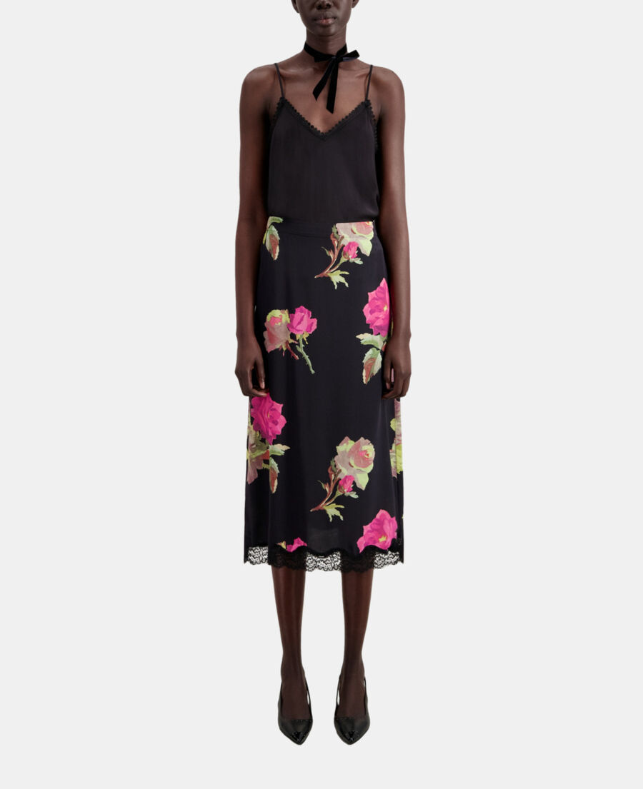 long printed silk skirt with lace