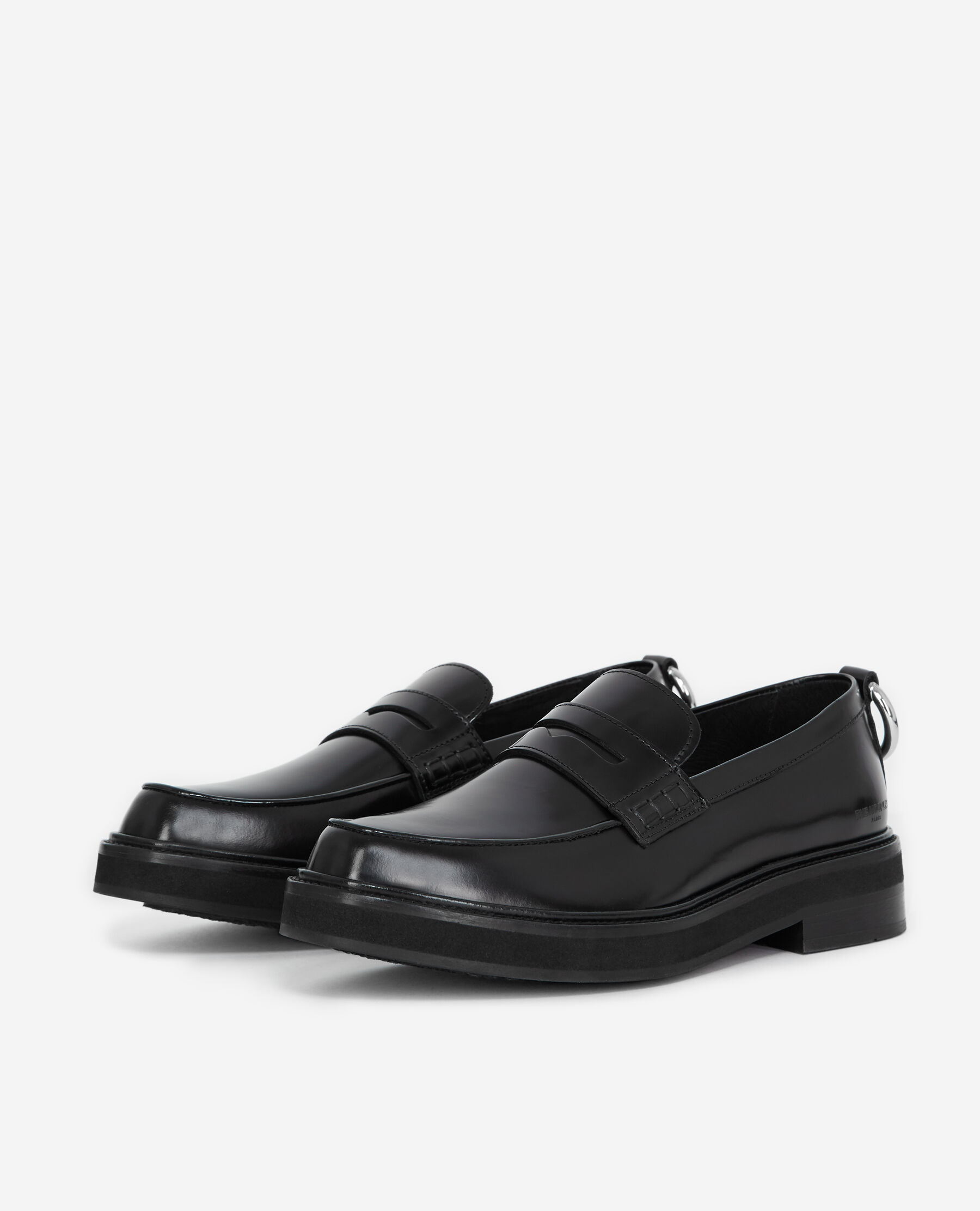 Chunky glossy black leather moccasins
