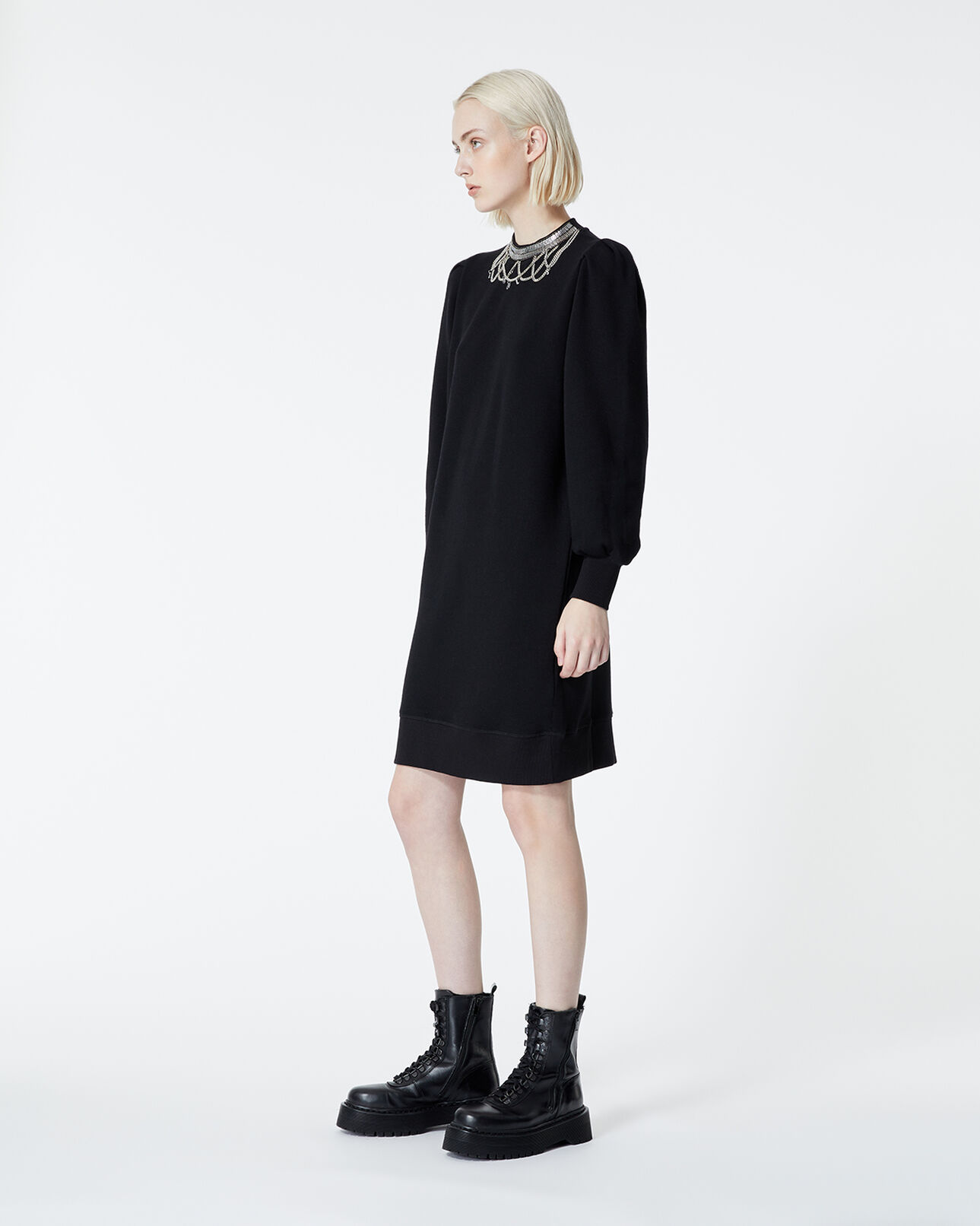 The Kooples FEMME BLACK robe avec collier bijoux au col
