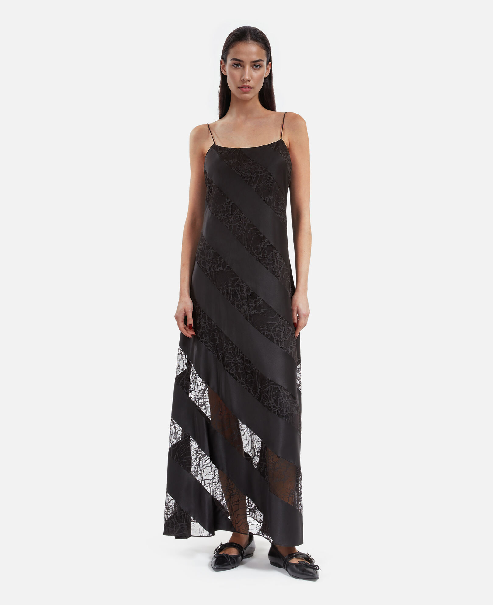 The Kooples WOMEN BLACK long black silk and lace babydoll dress