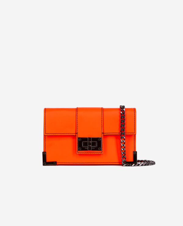 small emily orange leather clutch bag