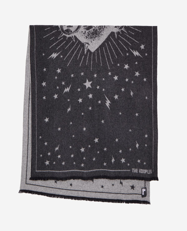 grey wool scarf with hearts and stars