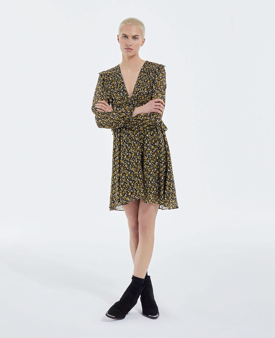 short frill dress in black and yellow lurex