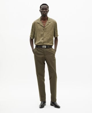 The Kooples HOMME KAKI pantalon de costume droit en coton lin kaki