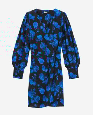 The Kooples F BLACK BLUE short printed silk wrap dress