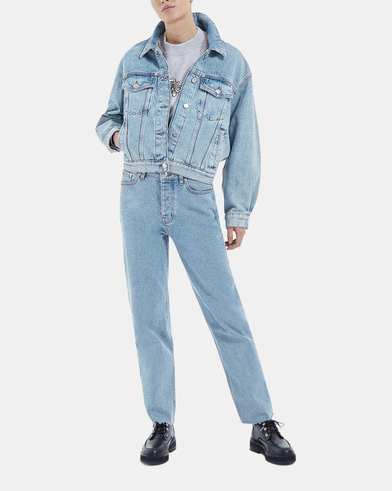 The Kooples WOMEN BLUE WASHED blue faded jean jacket with chest pockets