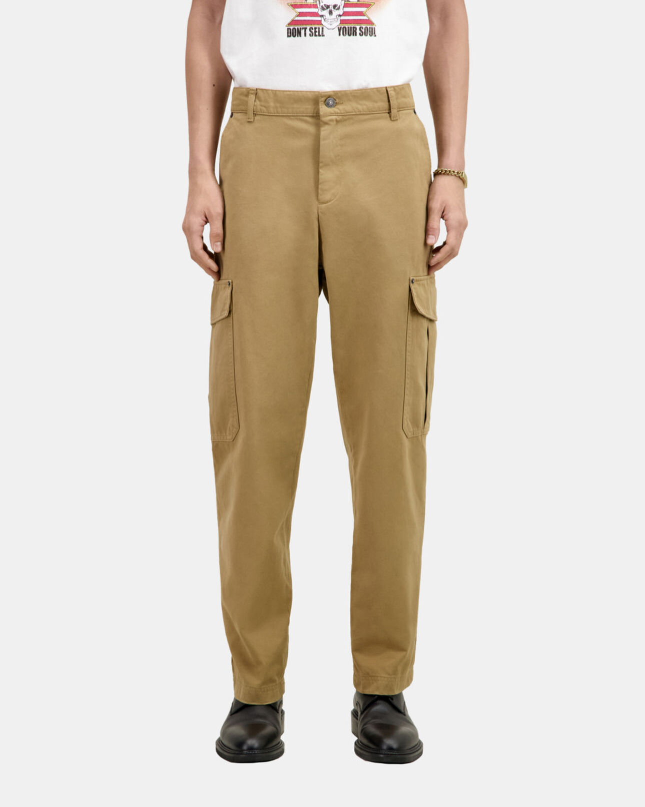 The Kooples HOMME BEIGE pantalon cargo en coton beige