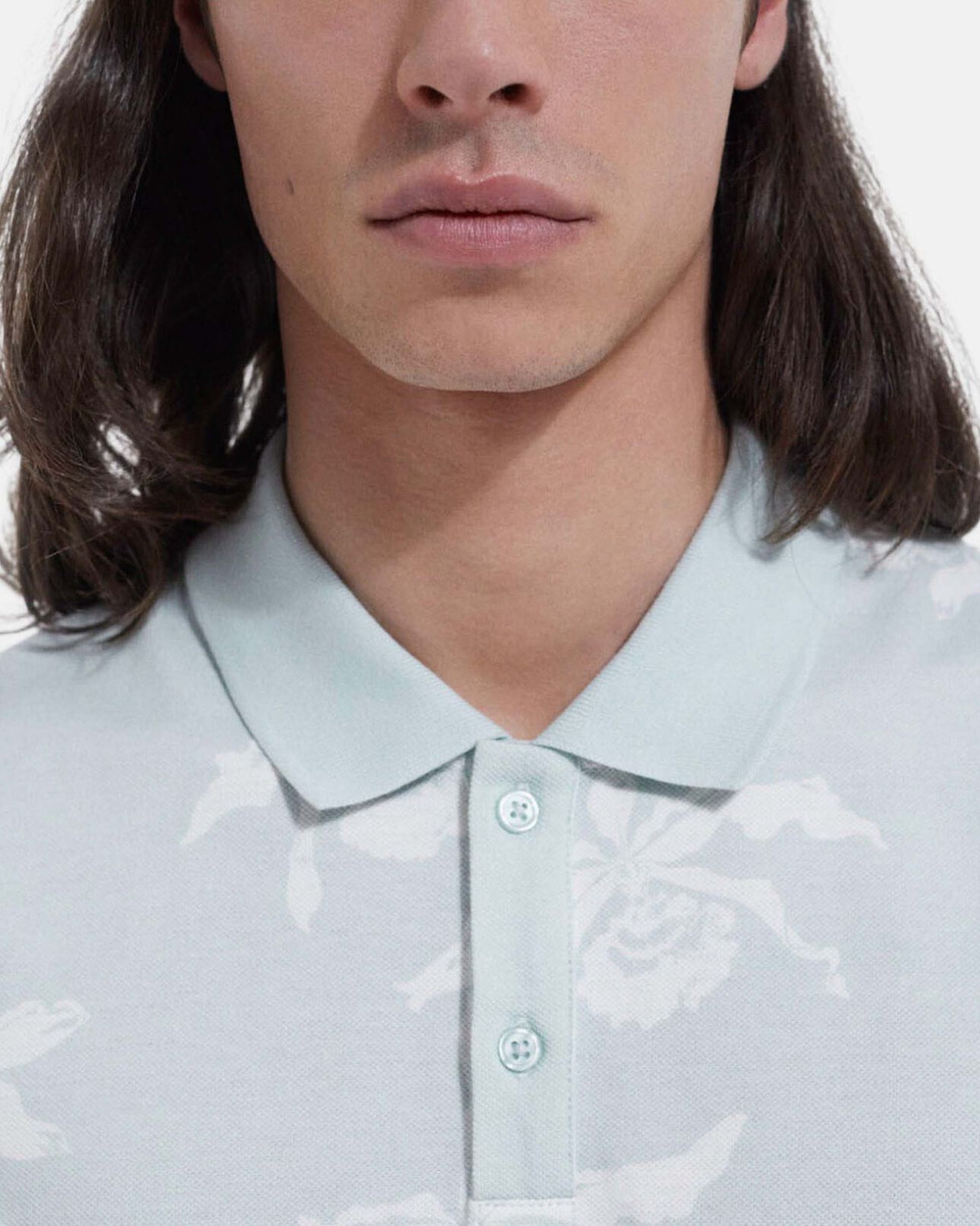 The Kooples HOMME GRIS BLEU polo vert et blanc imprimé fleuri casual
