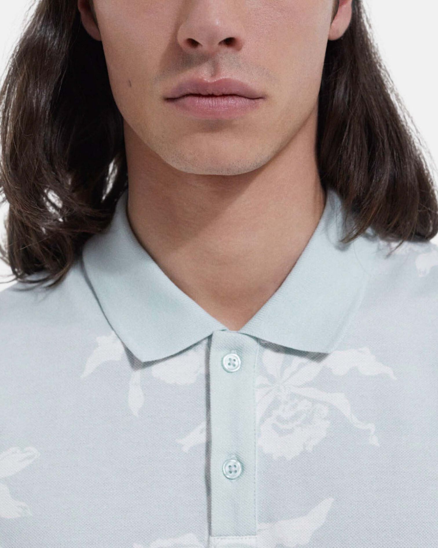 Polo vert et blanc imprimé fleuri casual, GRIS BLEU, hi-res image number null