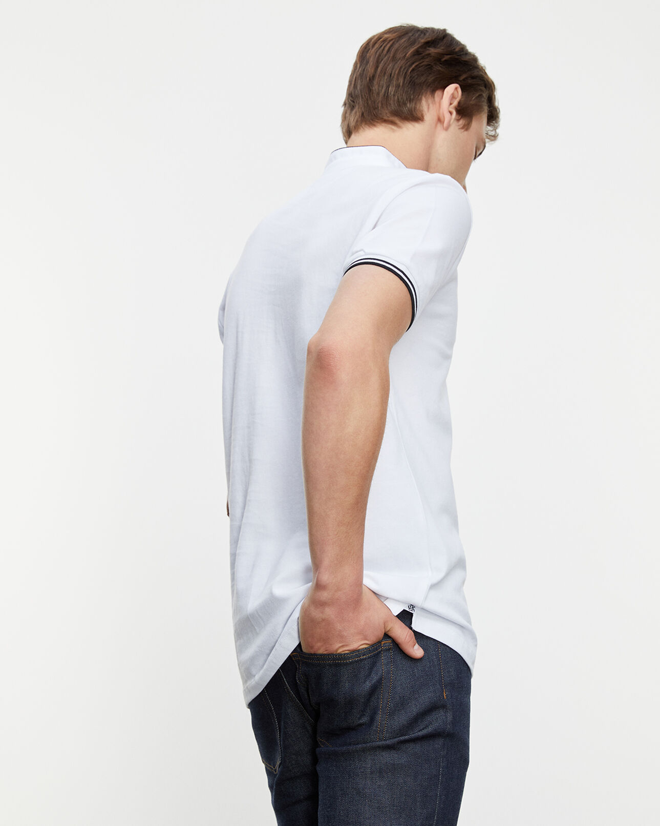 The Kooples MEN WHITE / BLACK white cotton polo with officer collar
