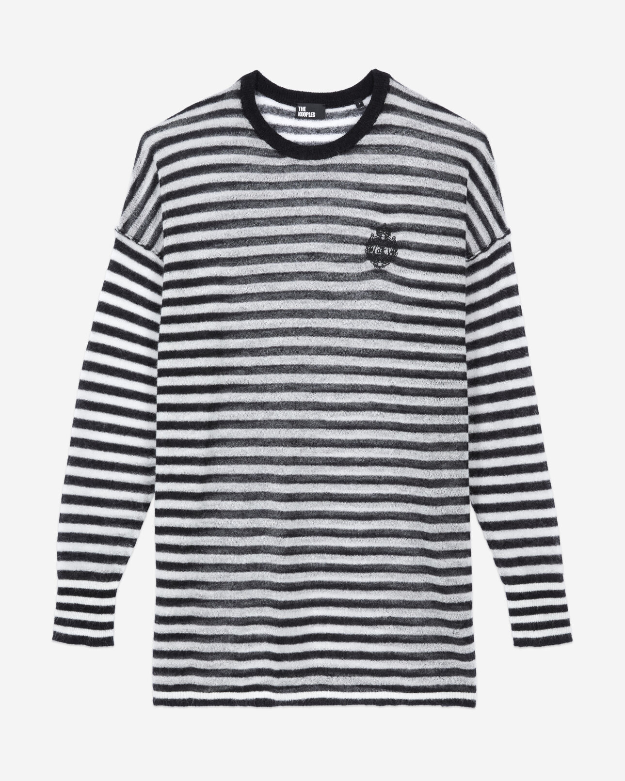 The Kooples F BLACK / WHITE striped mohair and wool sweater