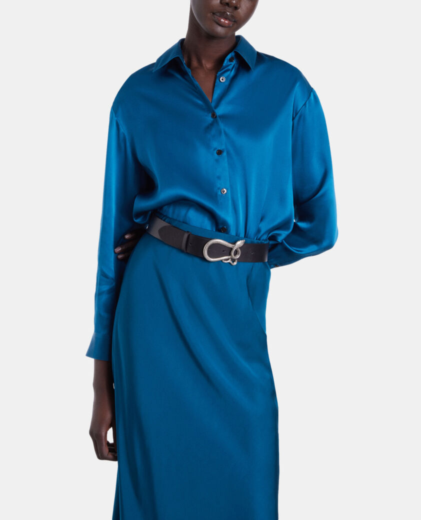 The Kooples WOMEN BLACK black leather belt with snake buckle