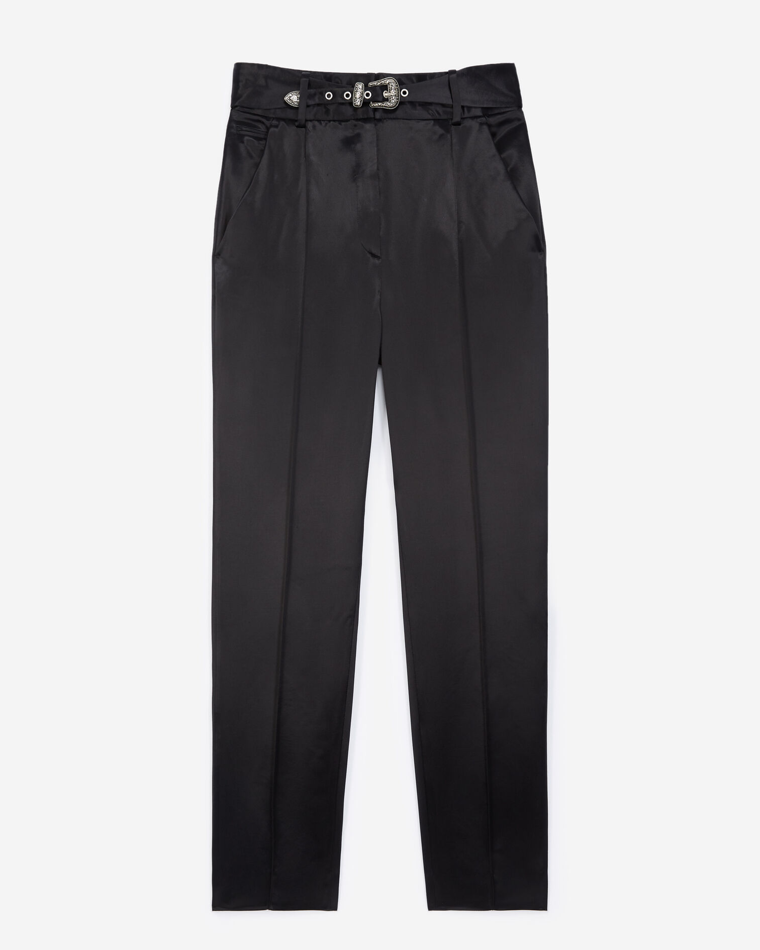 Fitted black satin pants, BLACK, hi-res image number null