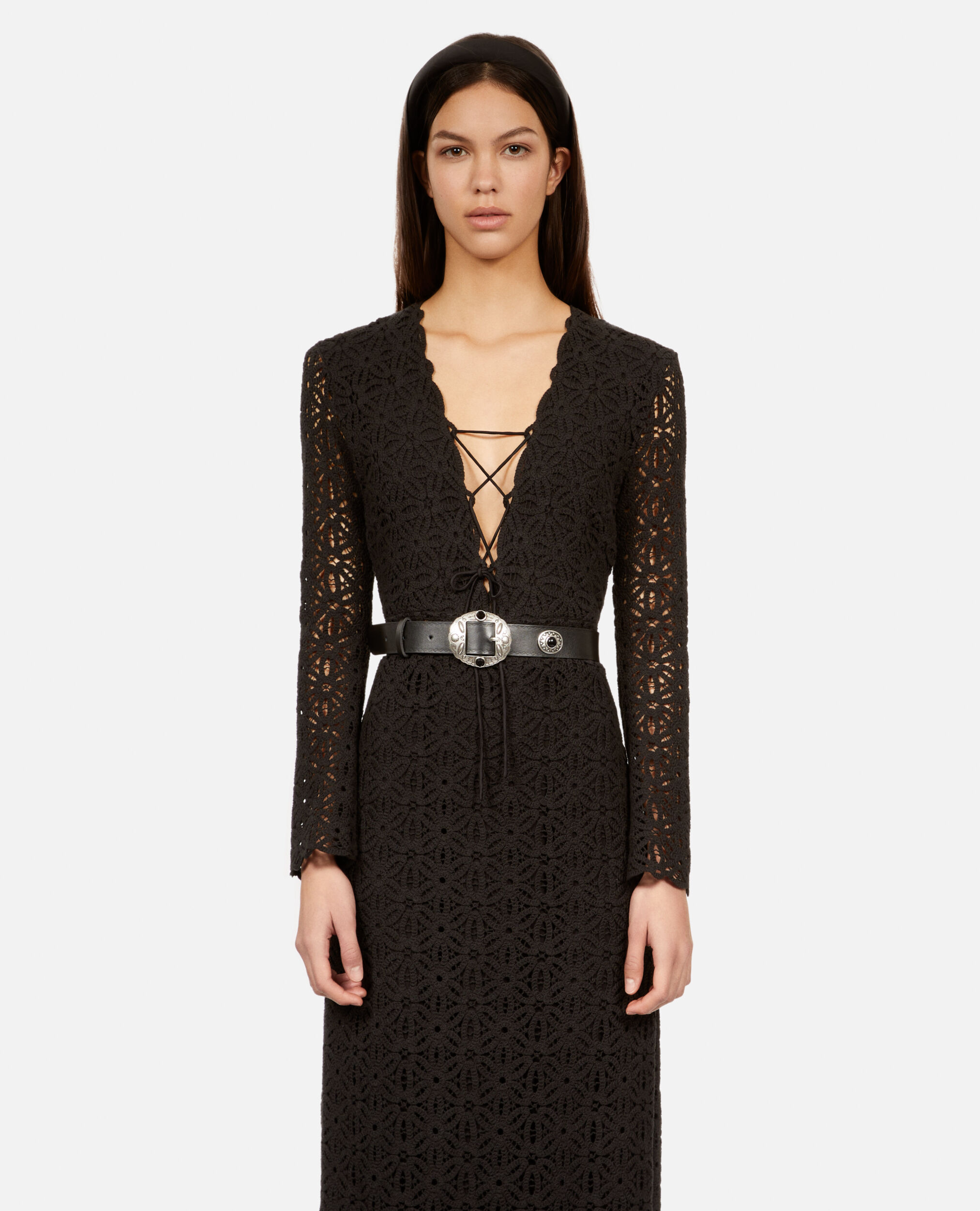 Long black guipure dress, BLACK, hi-res image number null