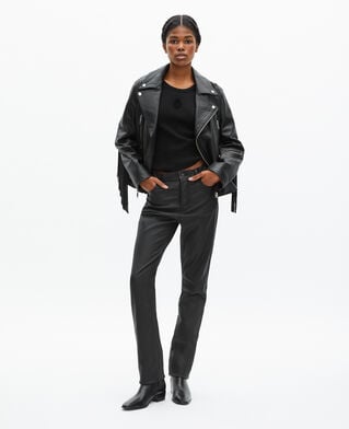 The Kooples DAMEN BLACK schwarze lederjacke mit fransen