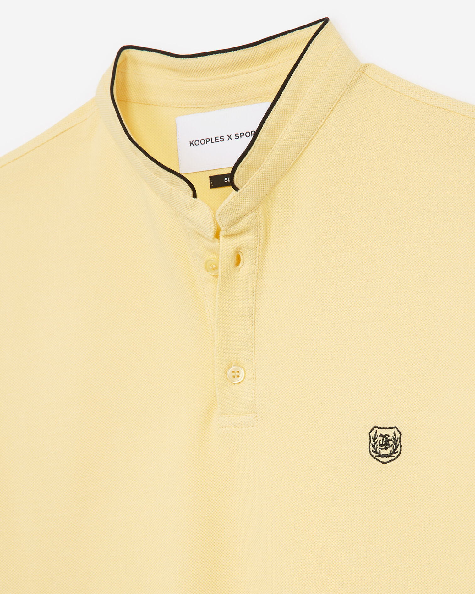 Fitted beige polo shirt with stand-up collar, WET SAND MEL / LEAF GREEN, hi-res image number null