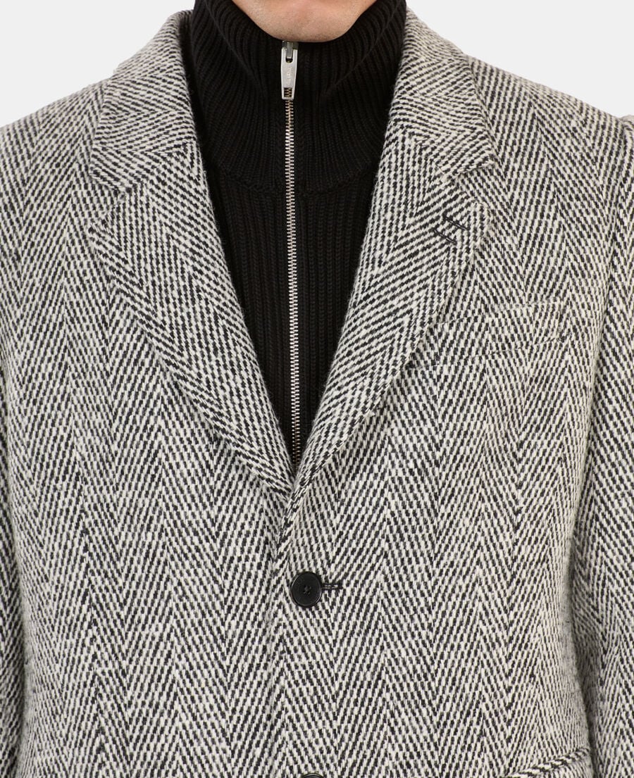 The Kooples HOMME BLACK WHITE manteau long chevron noir et blanc