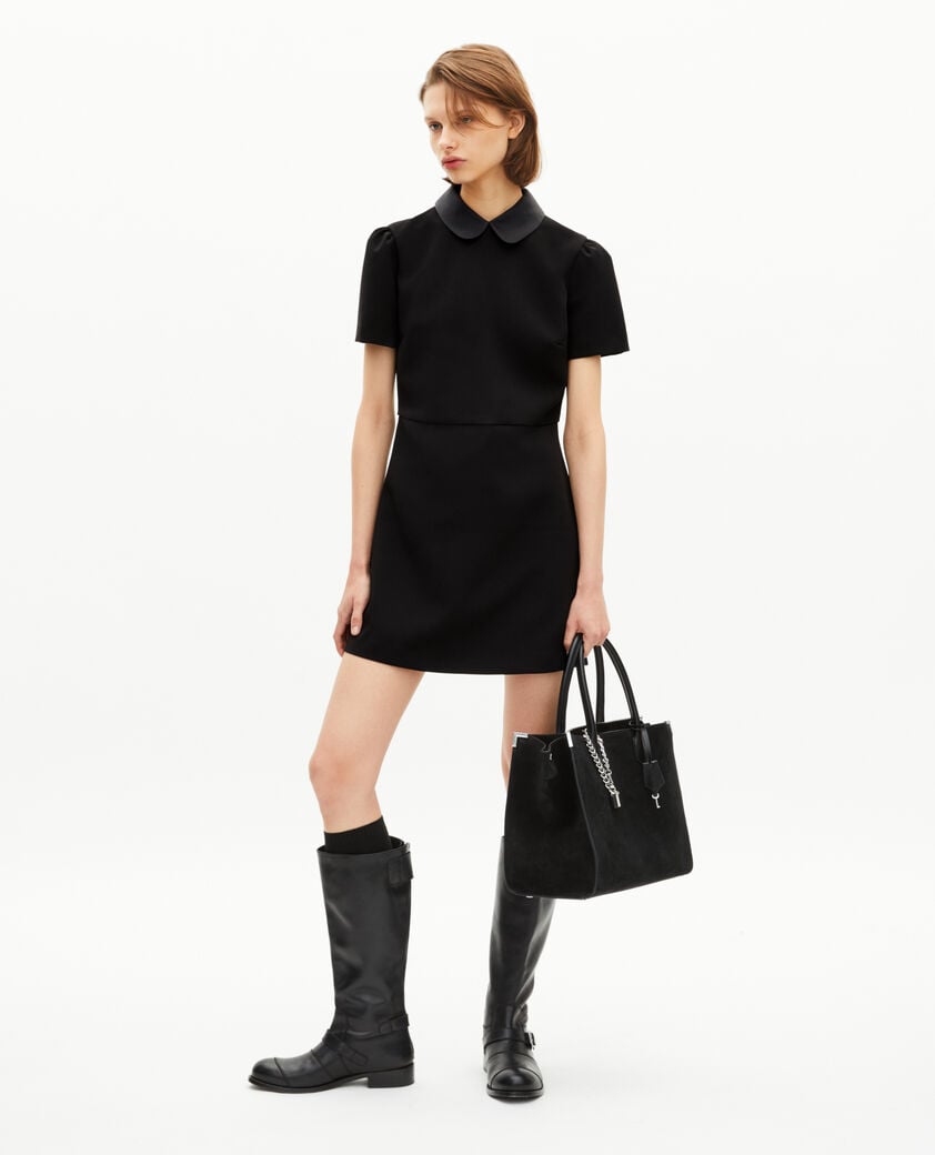 The Kooples WOMEN BLACK short dress with claudine collar in black satin
