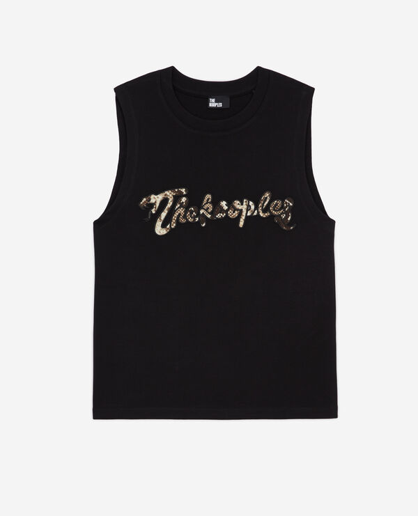 black t-shirt with snake logo print