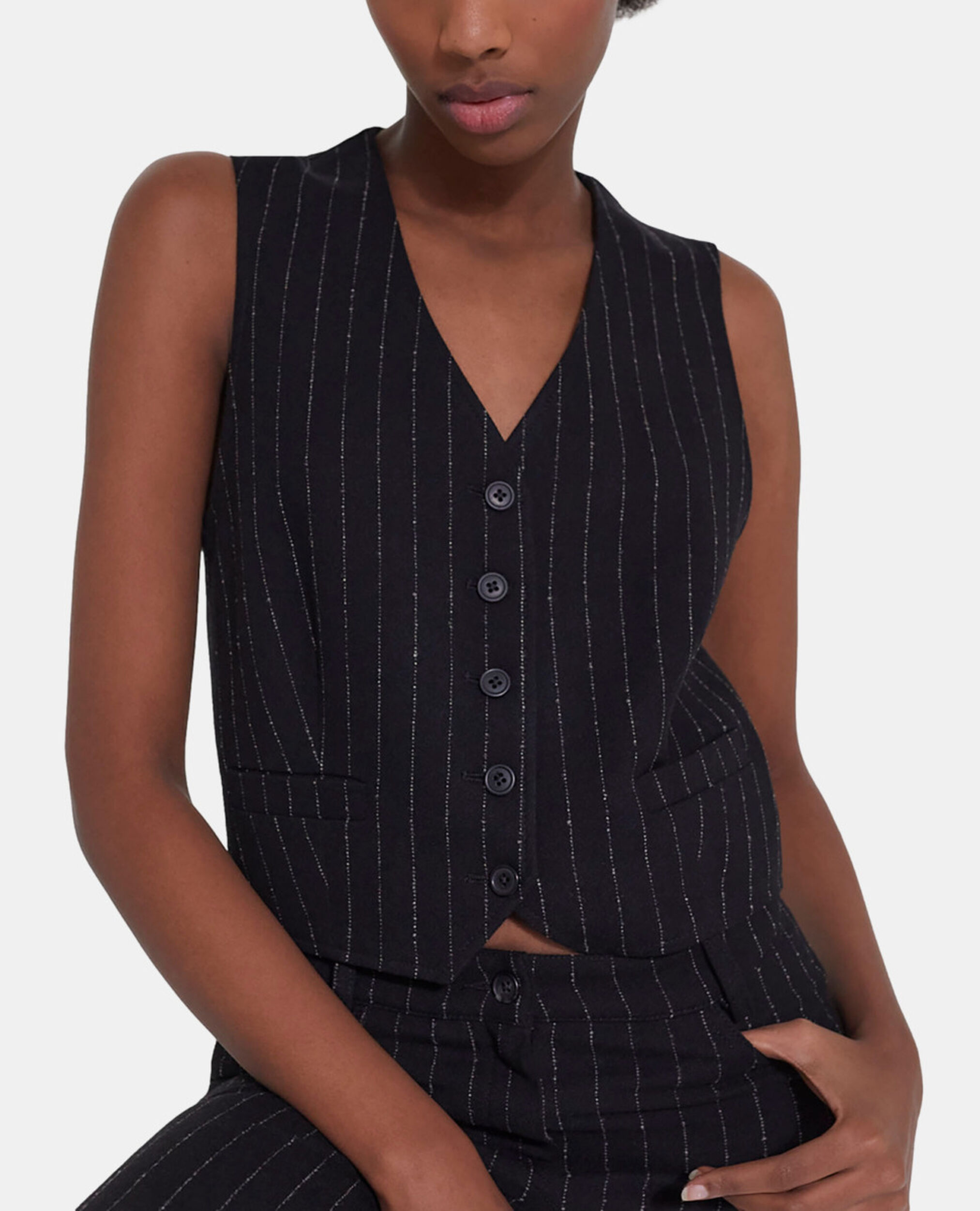 Striped wool suit jacket, BLACK WHITE, hi-res image number null