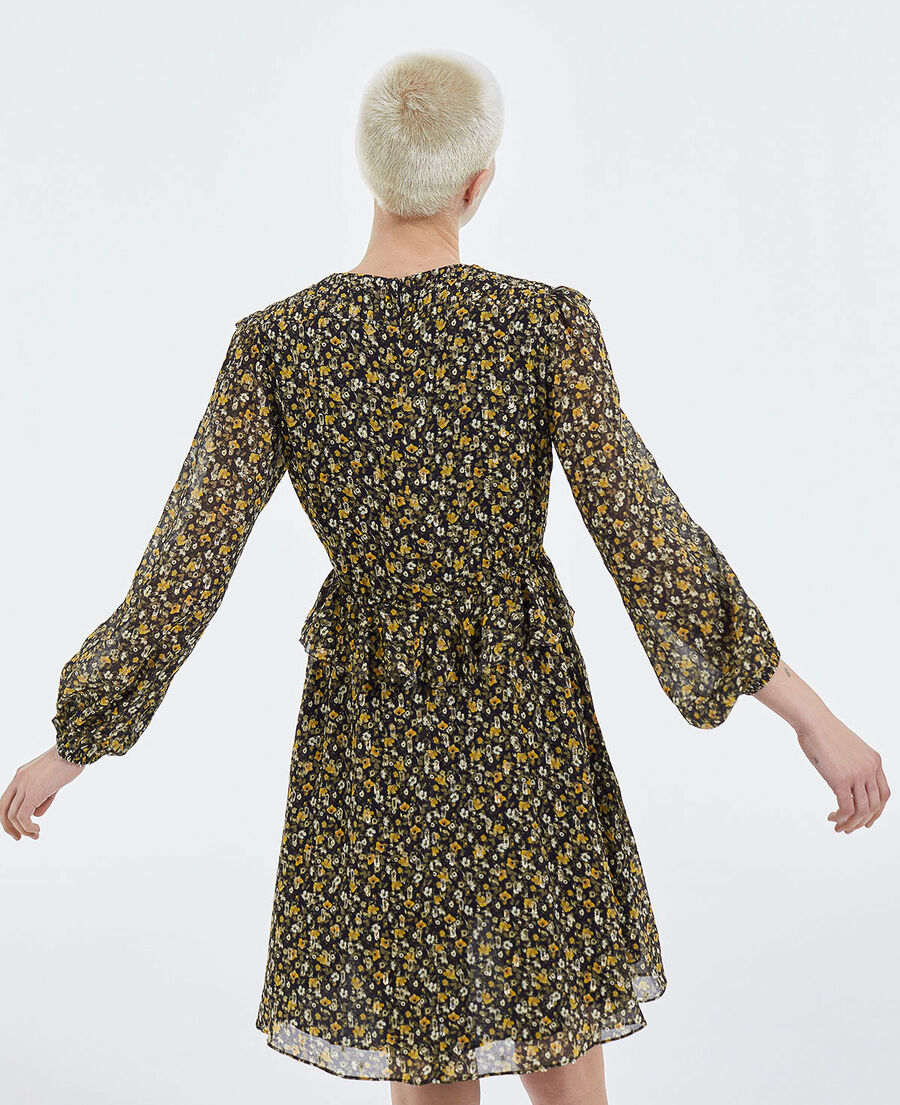 short frill dress in black and yellow lurex