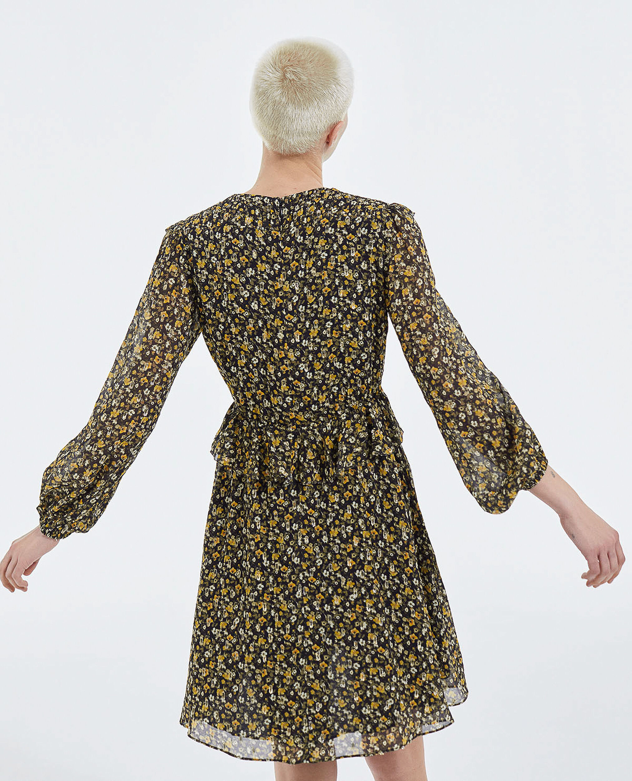 Short frill dress in black and yellow lurex, BLACK-ORANGE, hi-res image number null