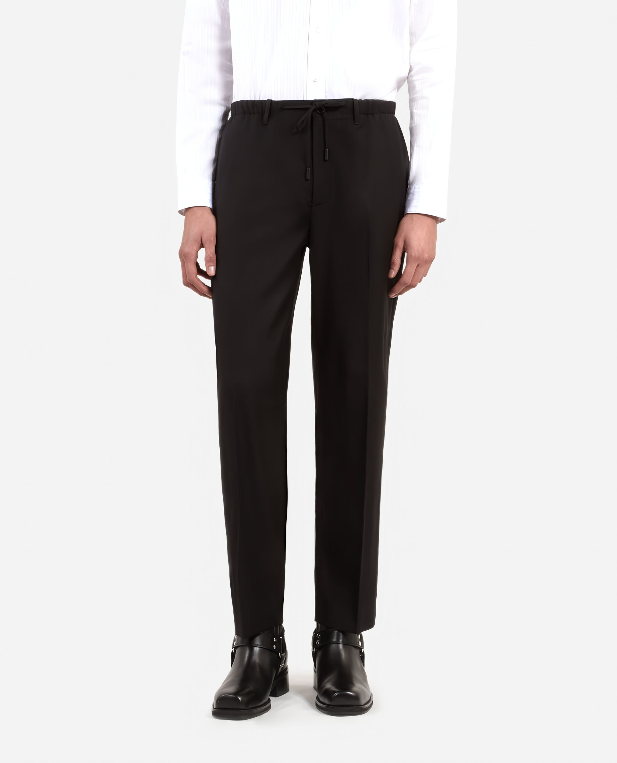 Black wool straight pants, BLACK, hi-res image number null
