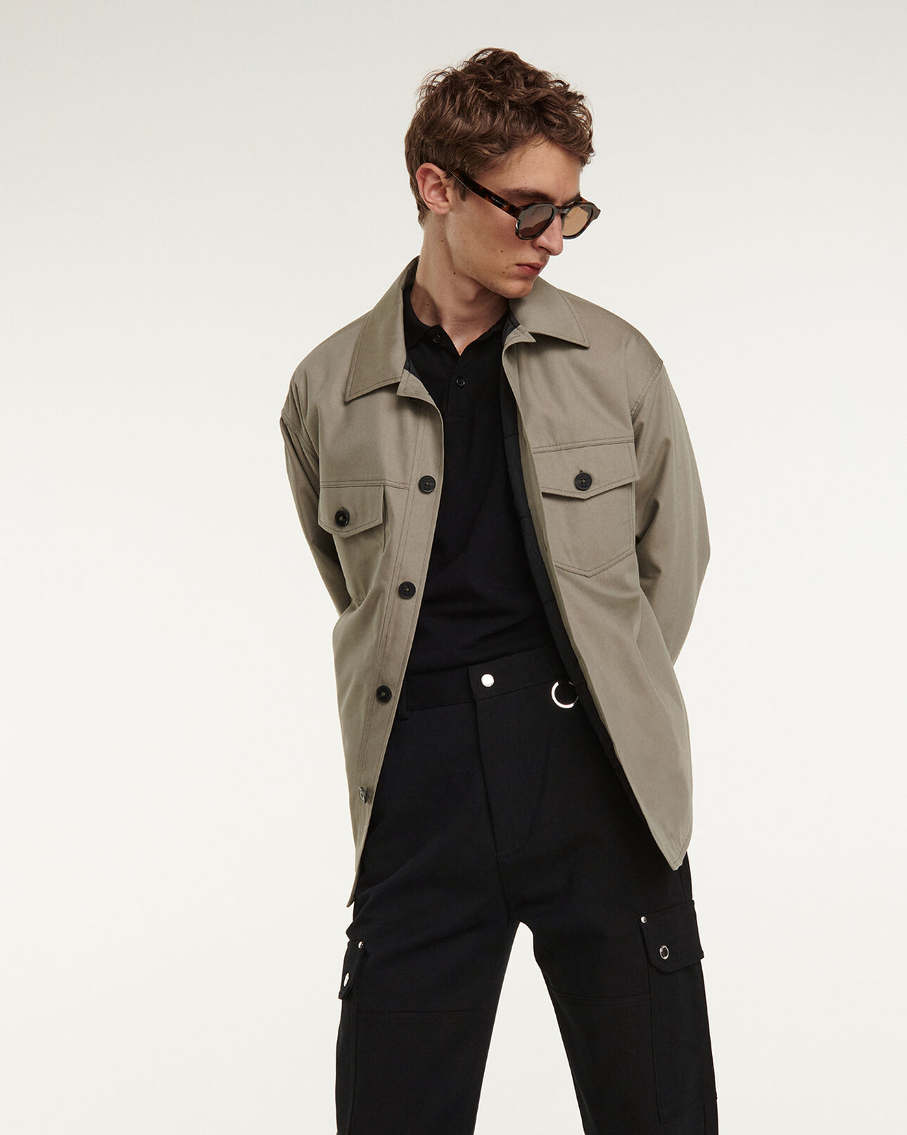 The Kooples MEN LIGHT KAKI quilted khaki jacket with pockets