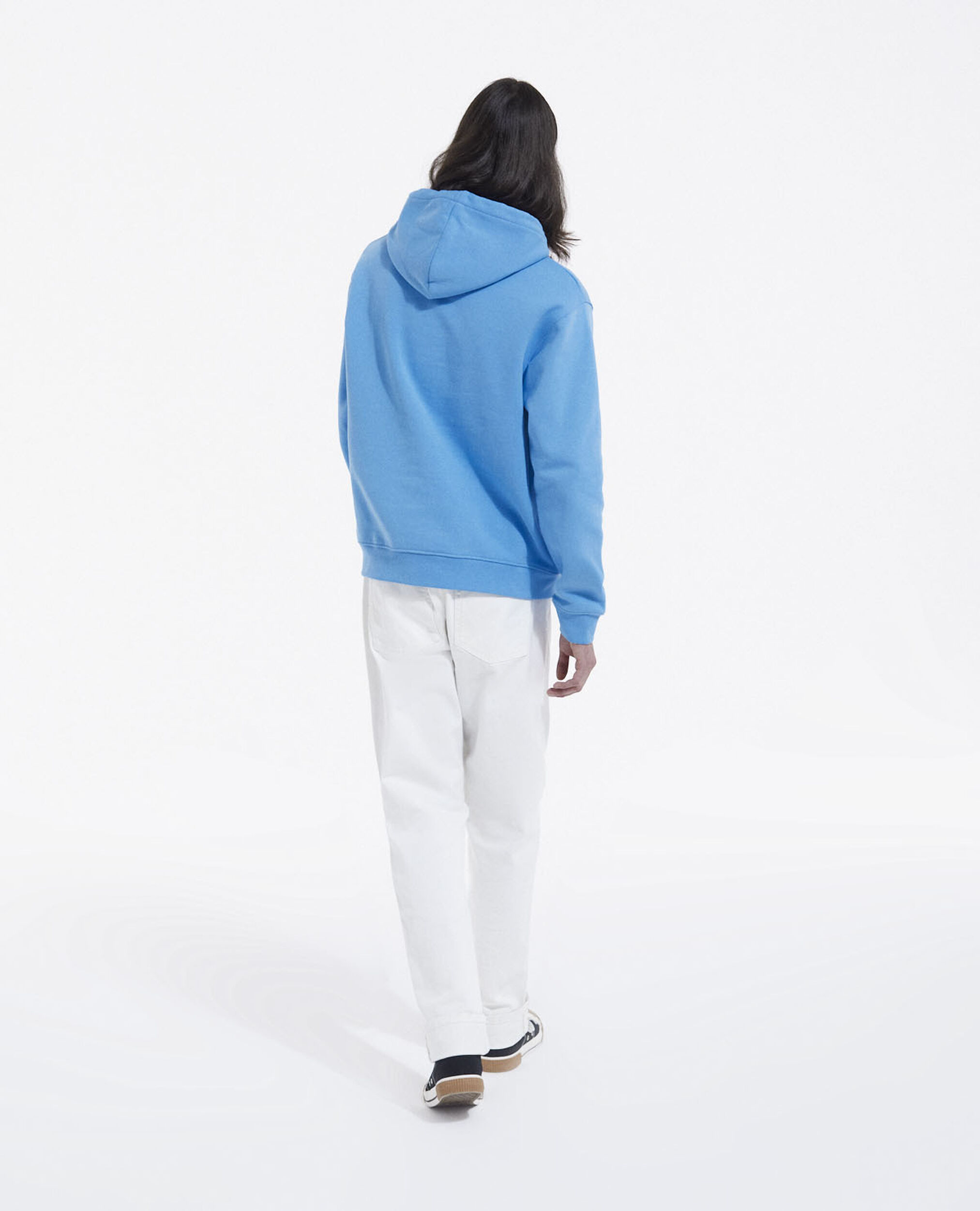 Blue cotton hoodie with faded logo, BLUE, hi-res image number null