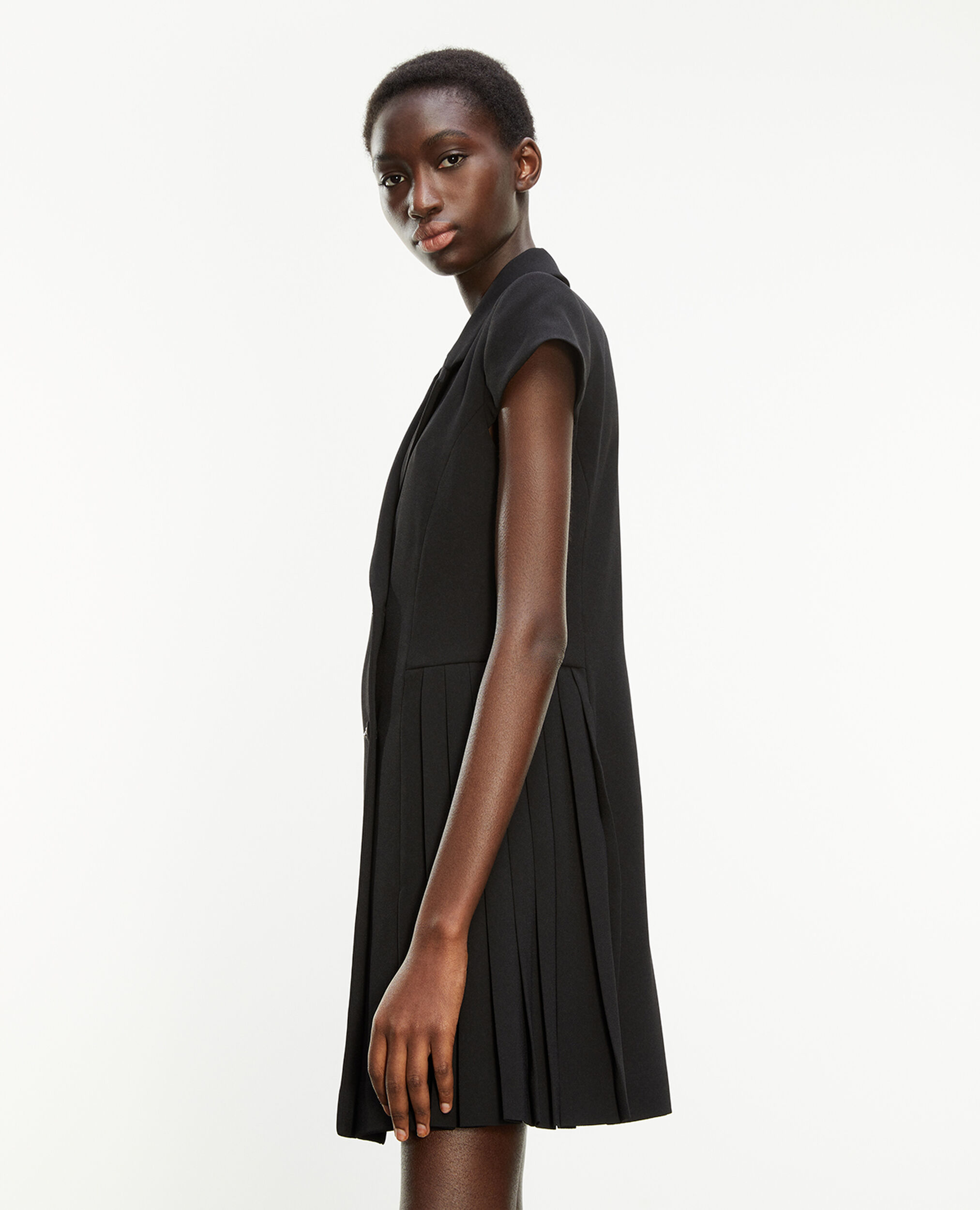 Kurzes Kleid schwarz ärmellos geknöpft, BLACK, hi-res image number null