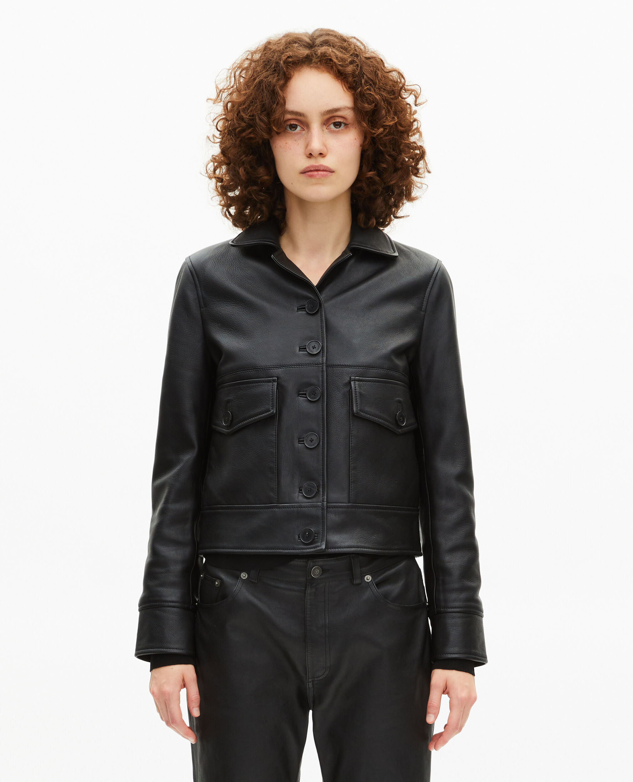 Black leather jacket, BLACK, hi-res image number null