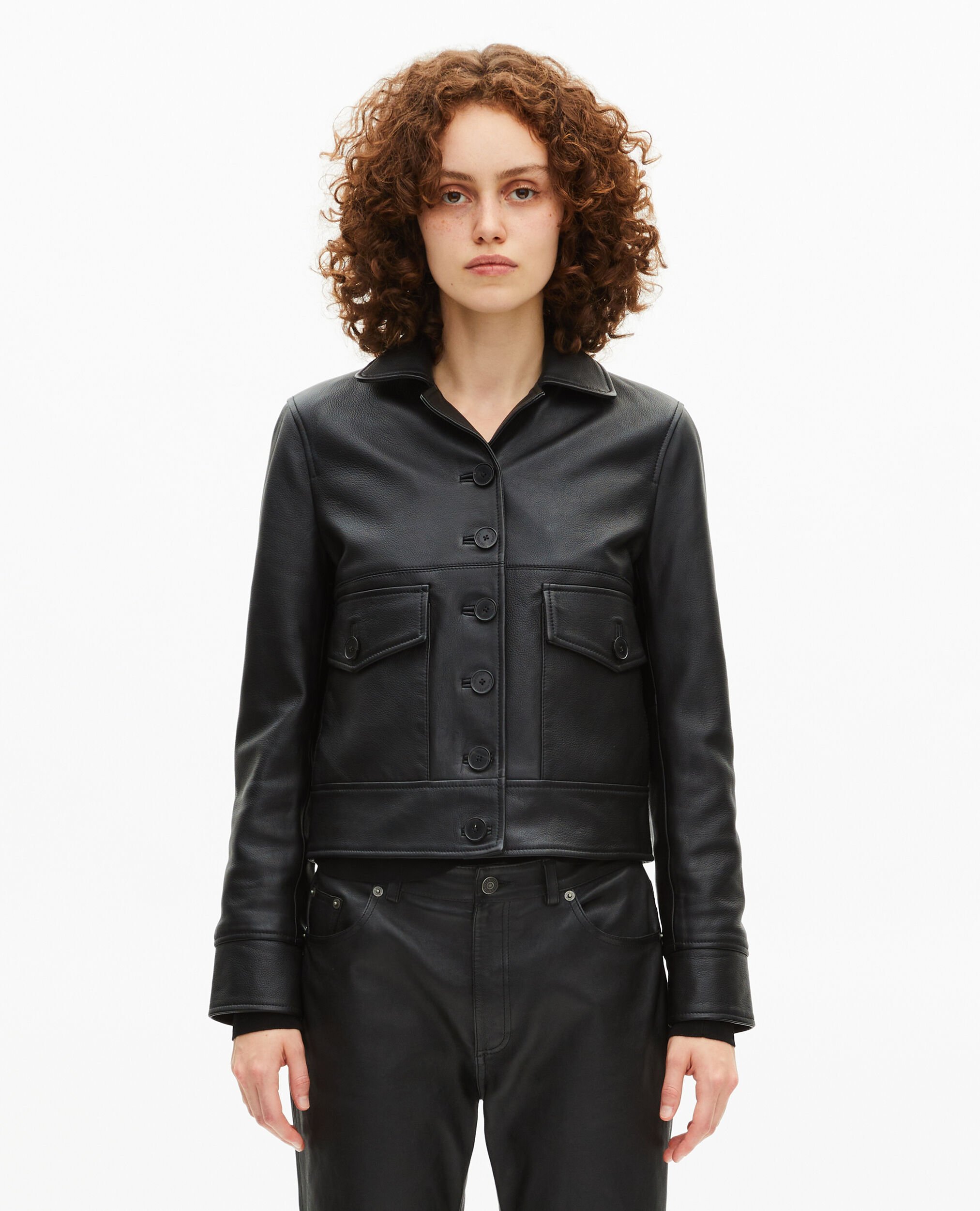 Black leather jacket, BLACK, hi-res image number null