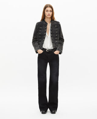 The Kooples DAMEN BLACK WASHED graue jeansjacke im offiziersstil