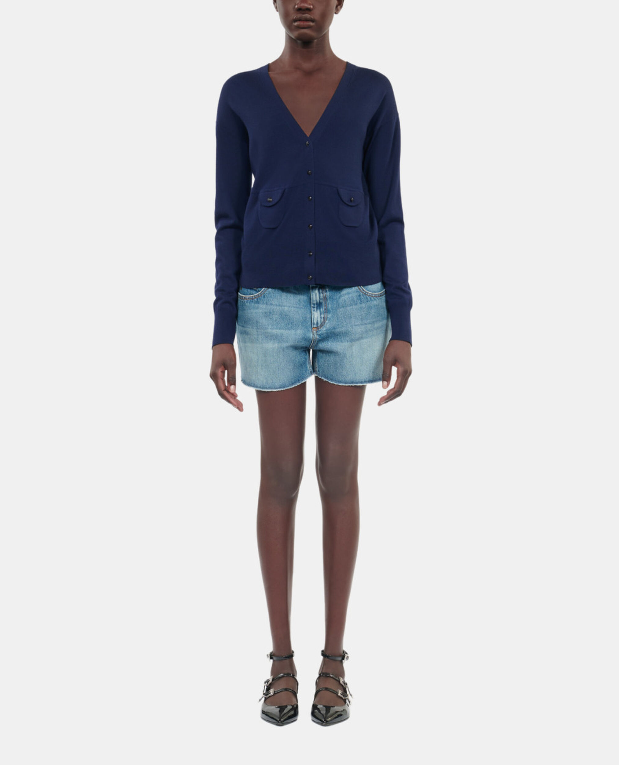 Marineblauer Cardigan aus Wolle, NAVY, hi-res image number null