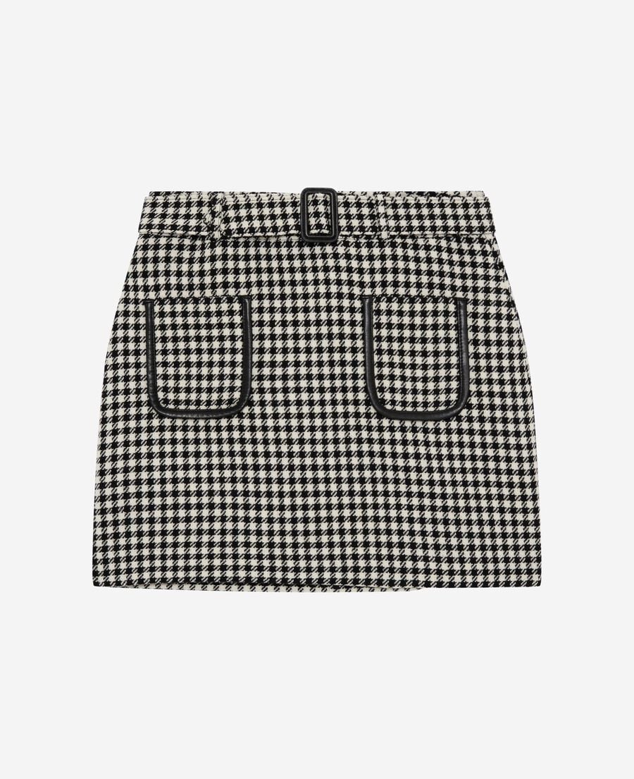 The Kooples WOMEN BLACK WHITE short black and white houndstooth skirt