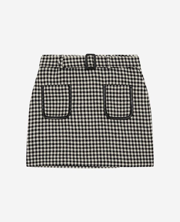 The Kooples FEMME BLACK WHITE jupe courte en pied de poule noire et blanche