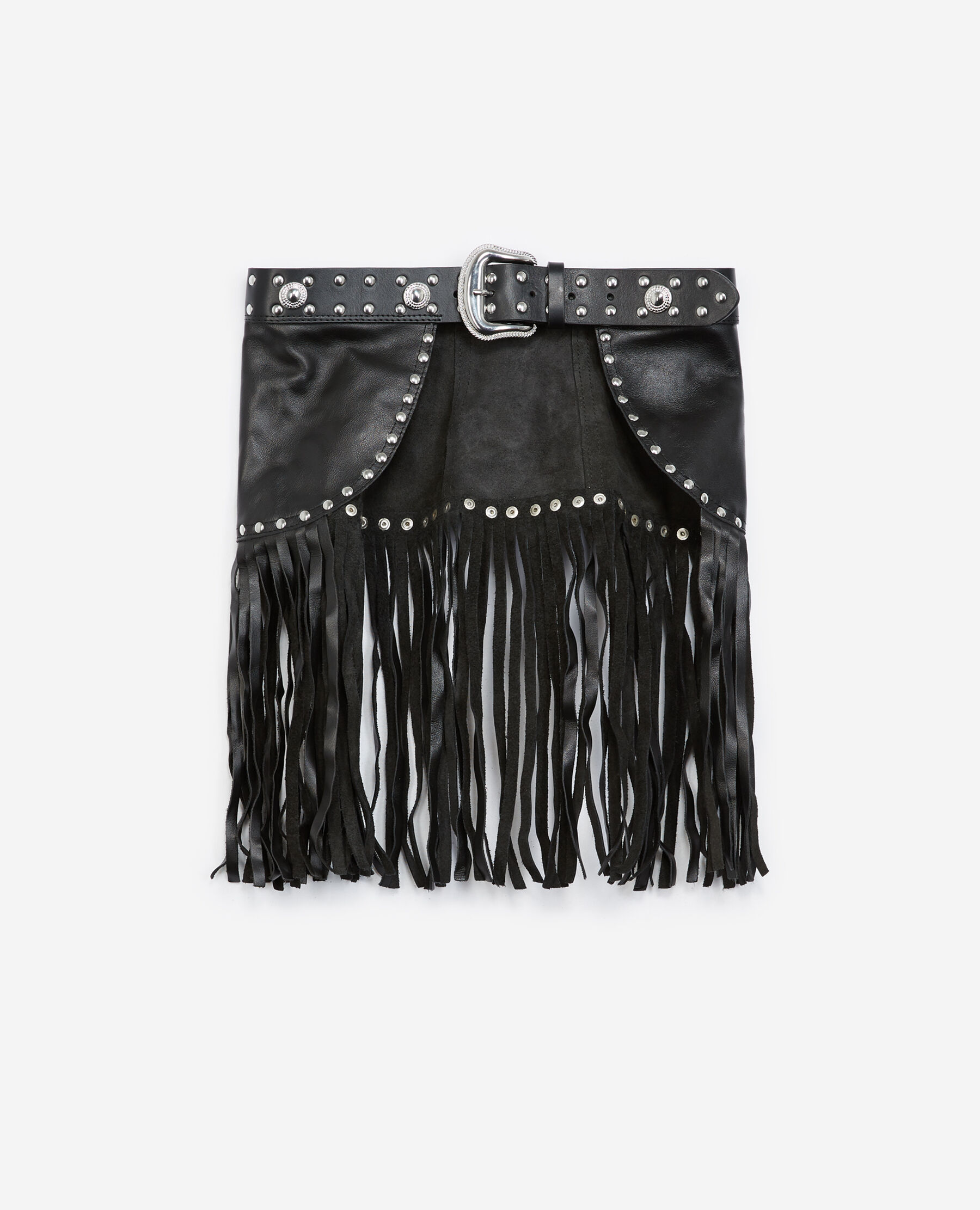 Ceinture cuir noire large franges The Kooples